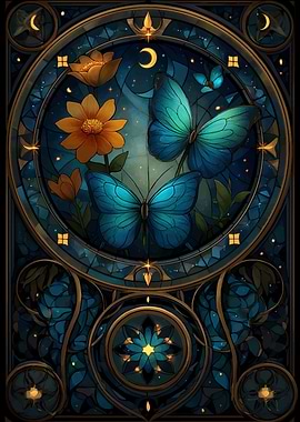 Stained Glass Butterflies and Flowers