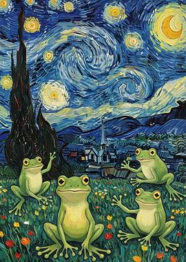Frogs in Starry Night Parody