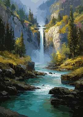 Waterfall Landscape Painting