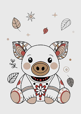 Plush Piggy With Floral Pattern.