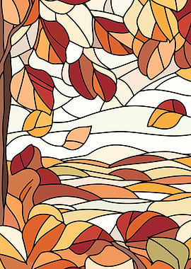 Autumn Leaves Stained Glass Illustration