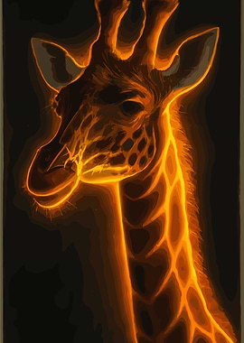 Glowing Giraffe Portrait on Dark Background