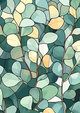 Eucalyptus Leaves Stained Glass Pattern