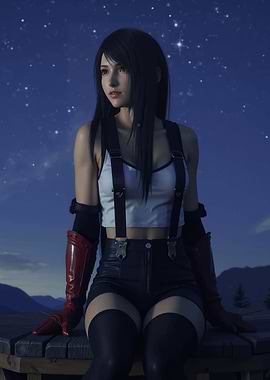 Tifa Lockhart under starry night sky