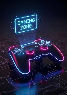 Gaming Cyberpunk Controller – Neon “GAMING ZONE” Futuristic Gamer Art