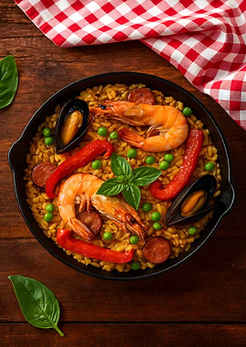 Paella with Seafood and Vegetables
