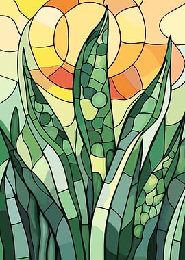 Stained Glass Style Green Plants