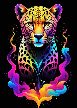 Vibrant Cheetah Portrait with Colorful Accents