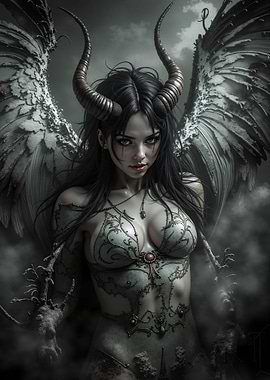 Dark Angel with Horns and Wings