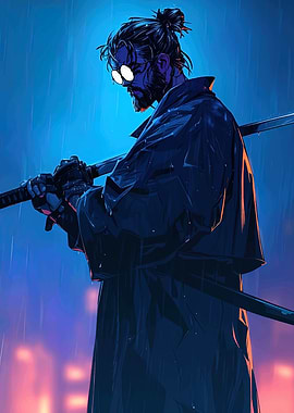Cyberpunk Samurai in the Rain