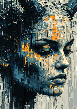 Abstract Woman Portrait with Horns