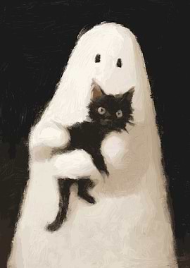Ghost holding a black cat