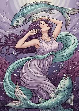 Pisces Woman Zodiac Illustration