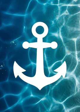 White nautical Anchor symbol on Blue and green Water Background