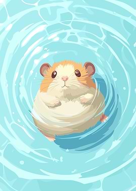 Hamster Floating in Water Illustration