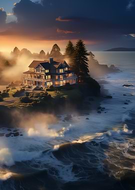 Coastal Mansion at Sunset