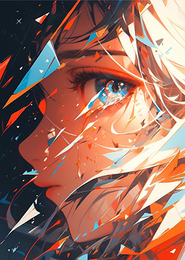 Abstract Anime Girl Portrait with Geometric Shapes