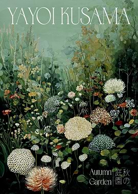 Yayoi Kusama Print Floral Fall Decor Japanese Wall Art Autumn Botanical Japandi Poster sage green extra large Wall Art