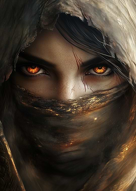 Hooded Figure with Fiery Eyes