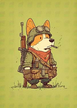 Corgi Soldier Cartoon Character