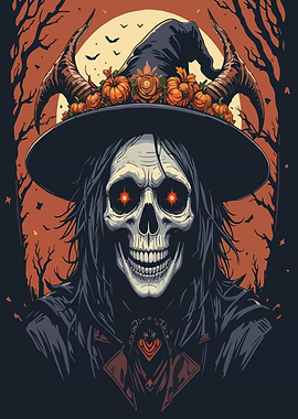 Halloween Witch Skull with Horns