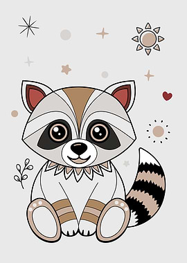 Plush Raccoon With Pattern And Fluffy Tail.