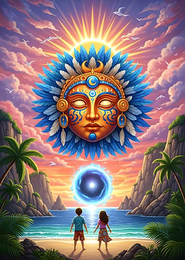 Tropical Beach with Sun God and Portal