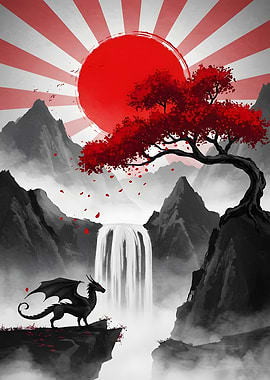 Dragon Waterfall Japanese Art