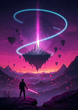 Fantasy floating city landscape