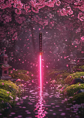 Neon Katana in Cherry Garden