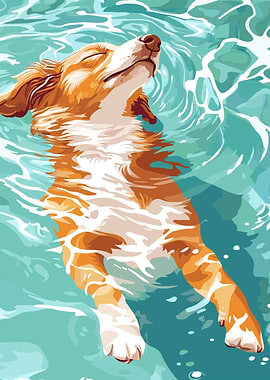Dog swimming in water illustration