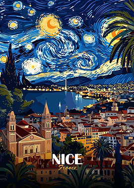 Nice, France, Starry Night Inspired Art