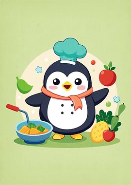 Cartoon Penguin Vegetables