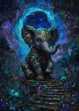 Ornate Elephant in Magical Forest