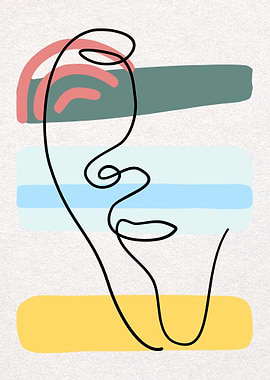 Abstract Face Line Art with Colors