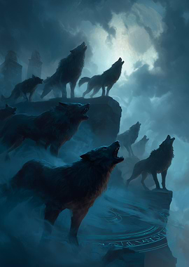 Howling Wolves at Night