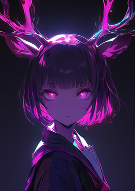 Anime Girl with Glowing Antlers