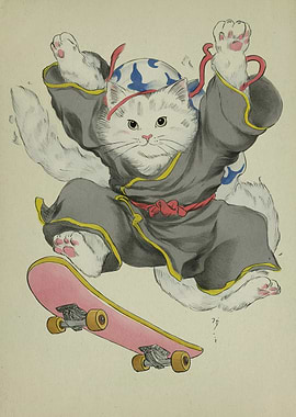 Cat Skateboarder Kimono