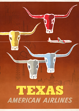 Texas American Airlines Vintage Travel Poster
