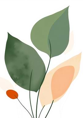 Minimalist Floral Art with Green Leaves