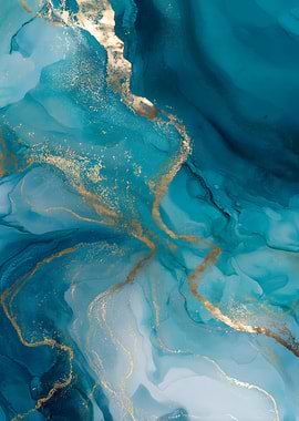 Abstract Blue and Gold Fluid Art