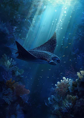 Spotted Eagle Ray in Ocean Scene