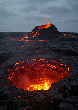 Volcanic Eruption with Lava Flow