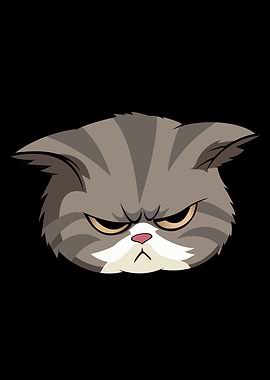 Grumpy Cartoon Cat Head