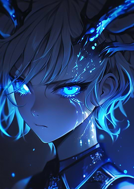 Anime Girl with Glowing Blue Eyes