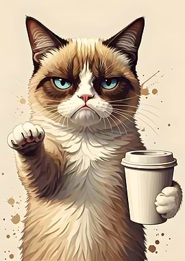 Grumpy Cat with Coffee Cup