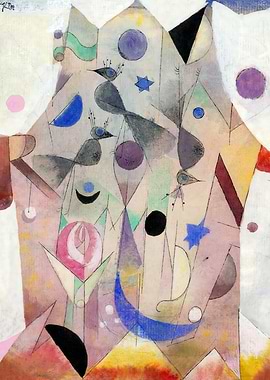 Abstract Birds and Geometric Shapes Painting, paul klee art