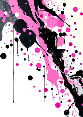 Abstract Pink and Black Paint Splatter