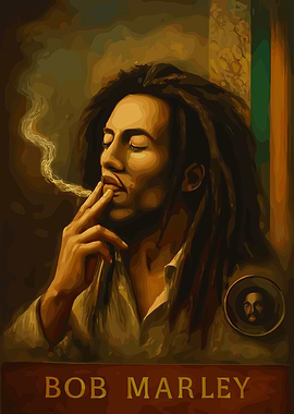 Bob Marley Portrait Smoking