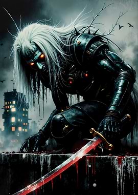 Dark Warrior with Bloody Sword